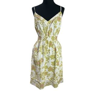 Sundress tropical print empire waist fully lined 100% cotton chartreuse